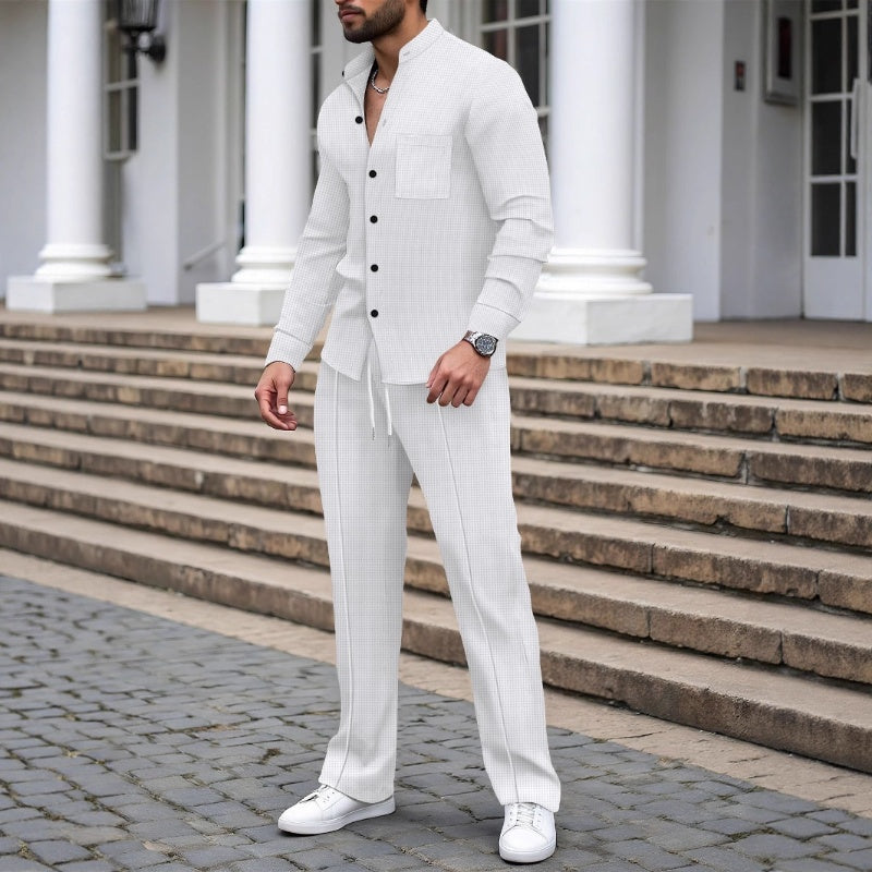 Men's Waffle Knit Shirt & Trousers Set – Relaxed Two-Piece