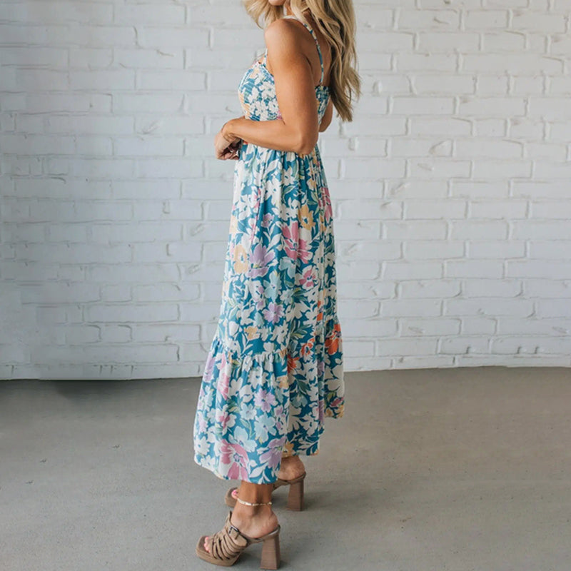 Women's Floral Ruffled Bodice Maxi Dress - Breezy Garden Party Style