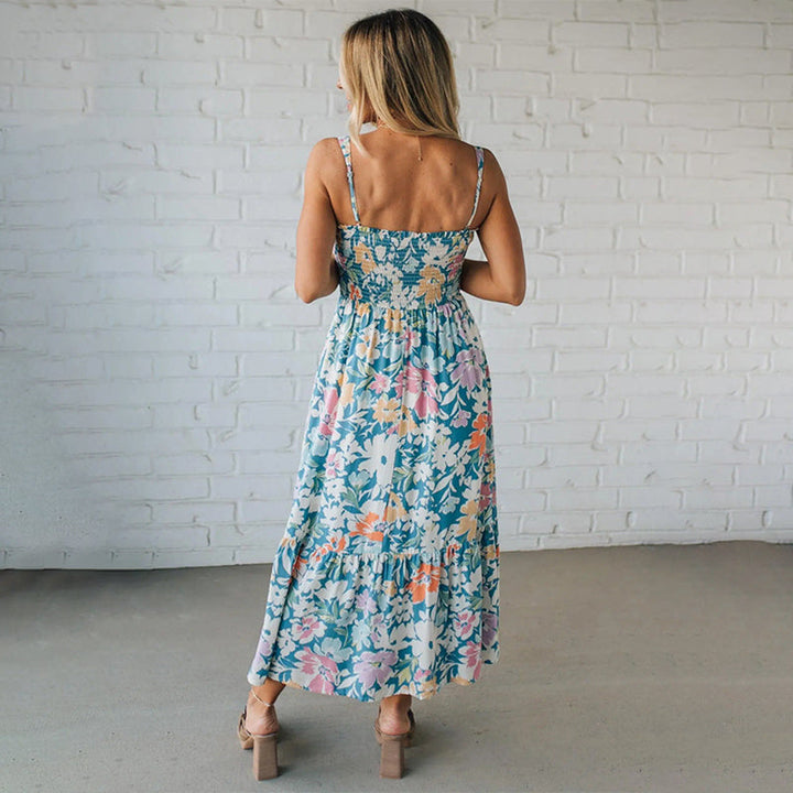 Women's Floral Ruffled Bodice Maxi Dress - Breezy Garden Party Style