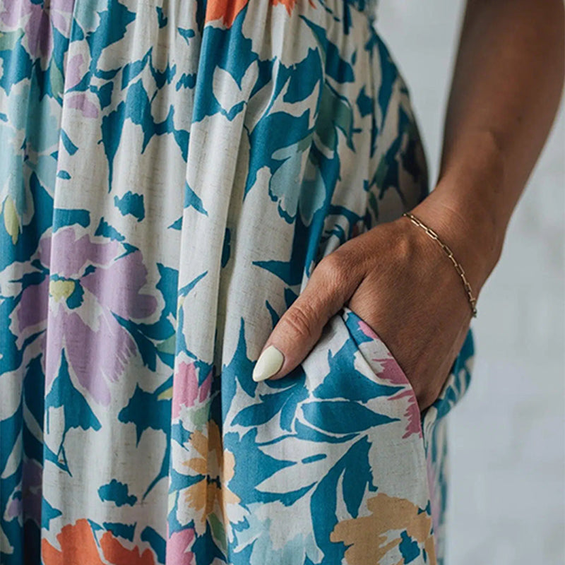 Women's Floral Ruffled Bodice Maxi Dress - Breezy Garden Party Style