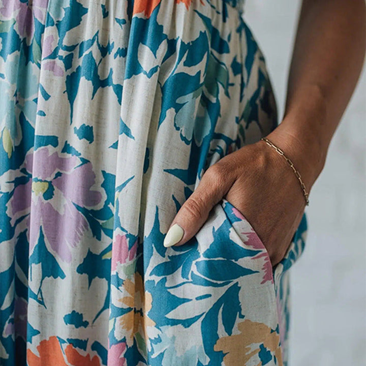 Women's Floral Ruffled Bodice Maxi Dress - Breezy Garden Party Style
