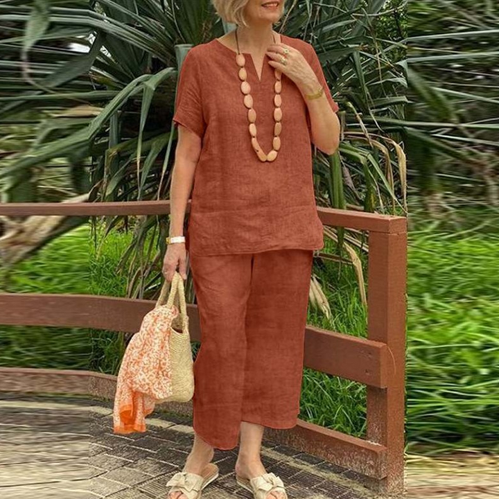 Women's Cotton-Linen Top & Pants Set - Everyday Comfort