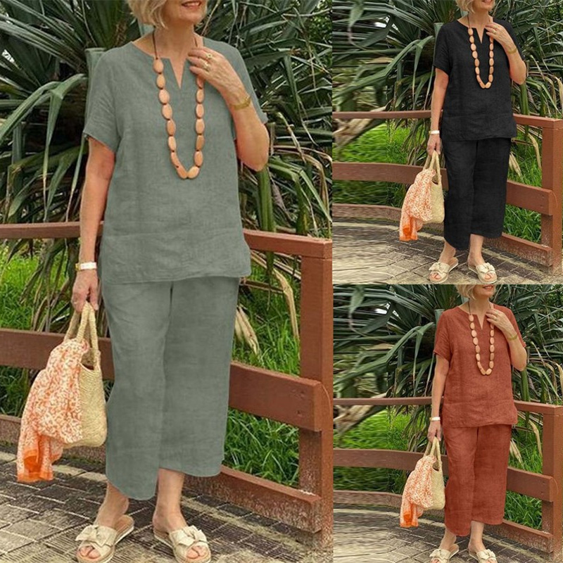 Women's Cotton-Linen Top & Pants Set - Everyday Comfort