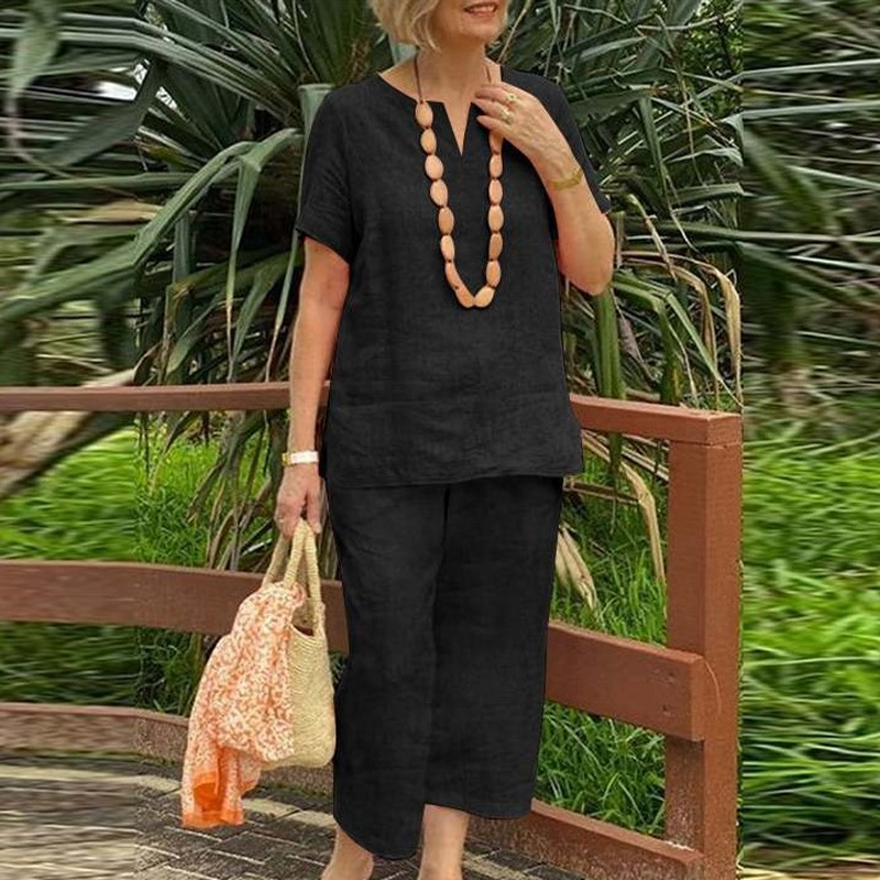 Women's Cotton-Linen Top & Pants Set - Everyday Comfort