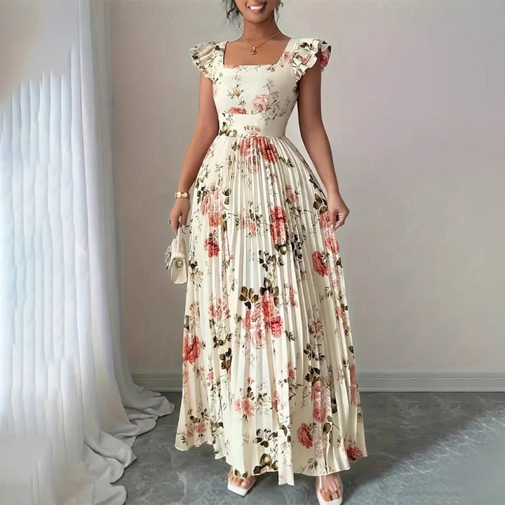Women's Vintage Floral Pleated Maxi Dress – Summer Occasions