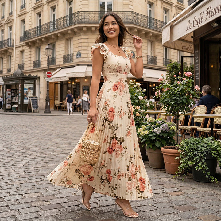 Women's Vintage Floral Pleated Maxi Dress – Summer Occasions