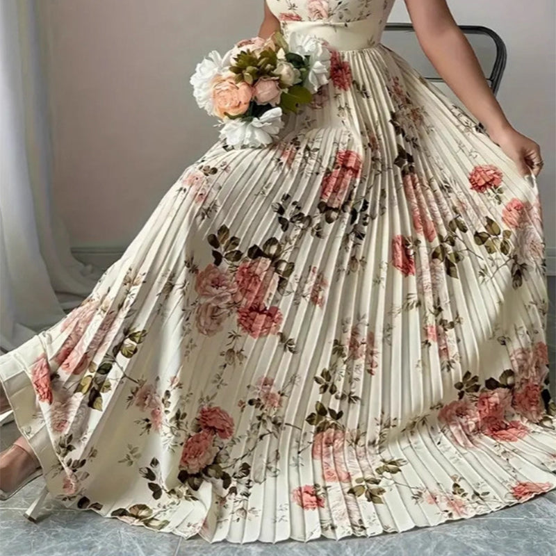 Women's Vintage Floral Pleated Maxi Dress – Summer Occasions