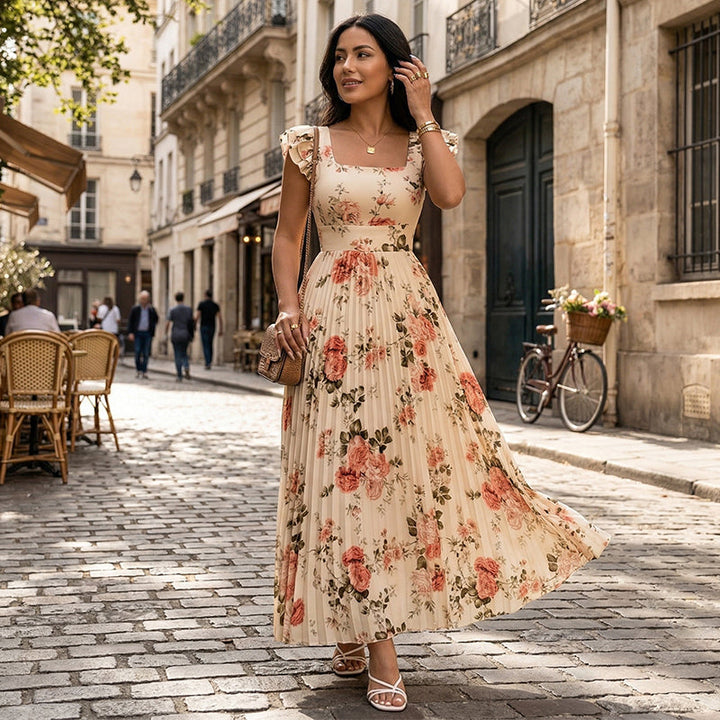 Women's Vintage Floral Pleated Maxi Dress – Summer Occasions