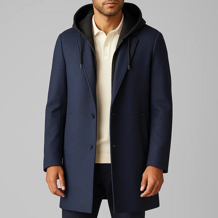 Men's Merino Wool Overcoat – Detachable Hood Winter Coat