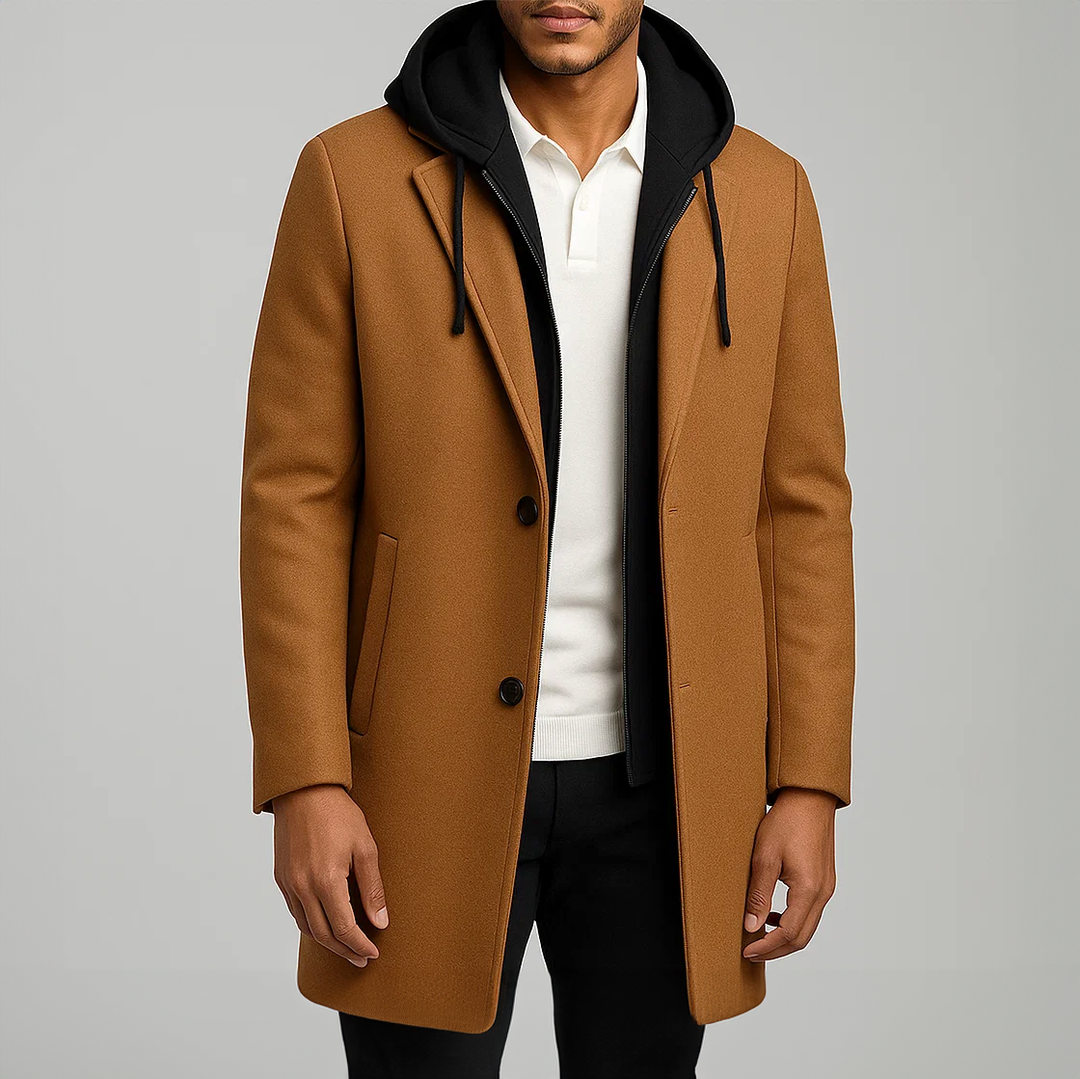 Men's Merino Wool Overcoat – Detachable Hood Winter Coat
