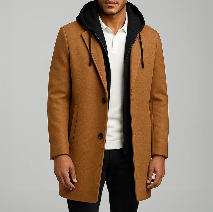Men's Merino Wool Overcoat – Detachable Hood Winter Coat