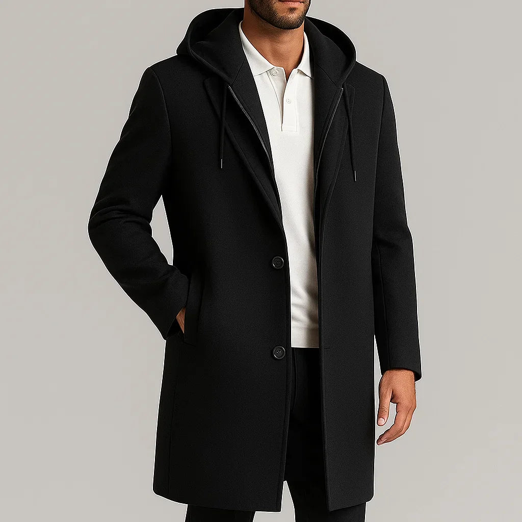 Men's Merino Wool Overcoat – Detachable Hood Winter Coat