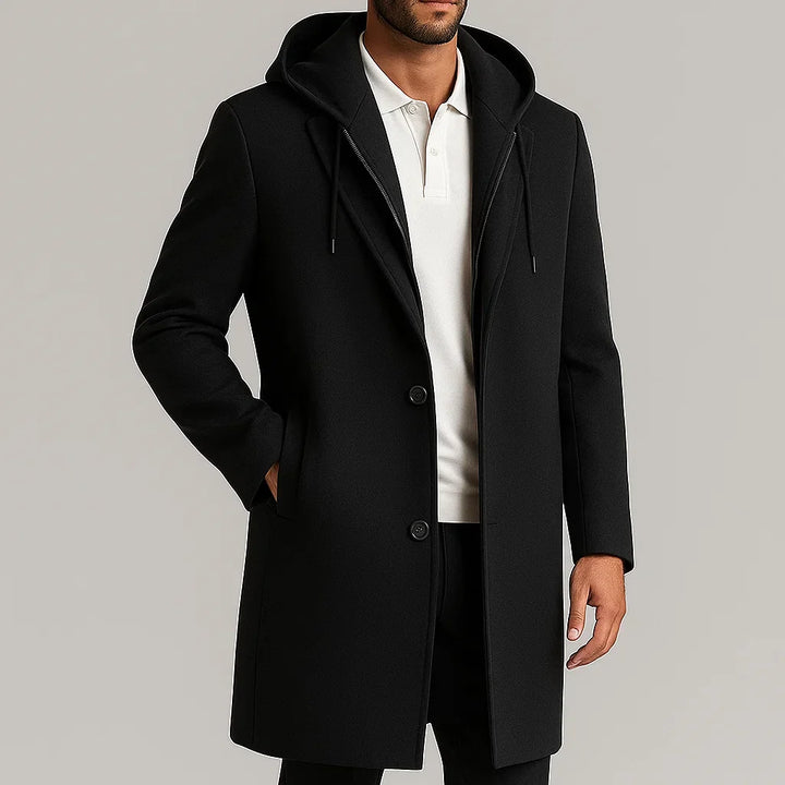 Men's Merino Wool Overcoat – Detachable Hood Winter Coat