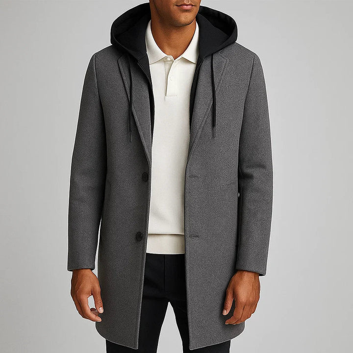 Men's Merino Wool Overcoat – Detachable Hood Winter Coat
