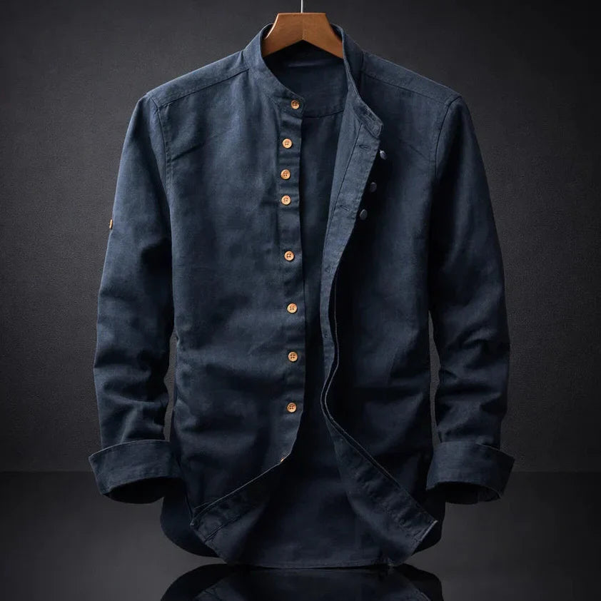 Men's Organic Cotton Shirt – Stand Collar Smart Casual