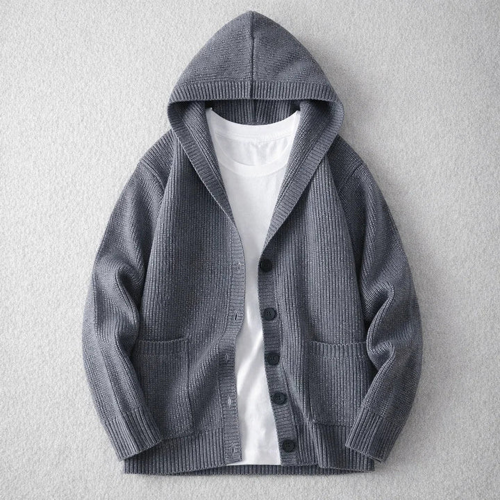 Men's Wool-Blend Hooded Cardigan – Knit Layering Jacket