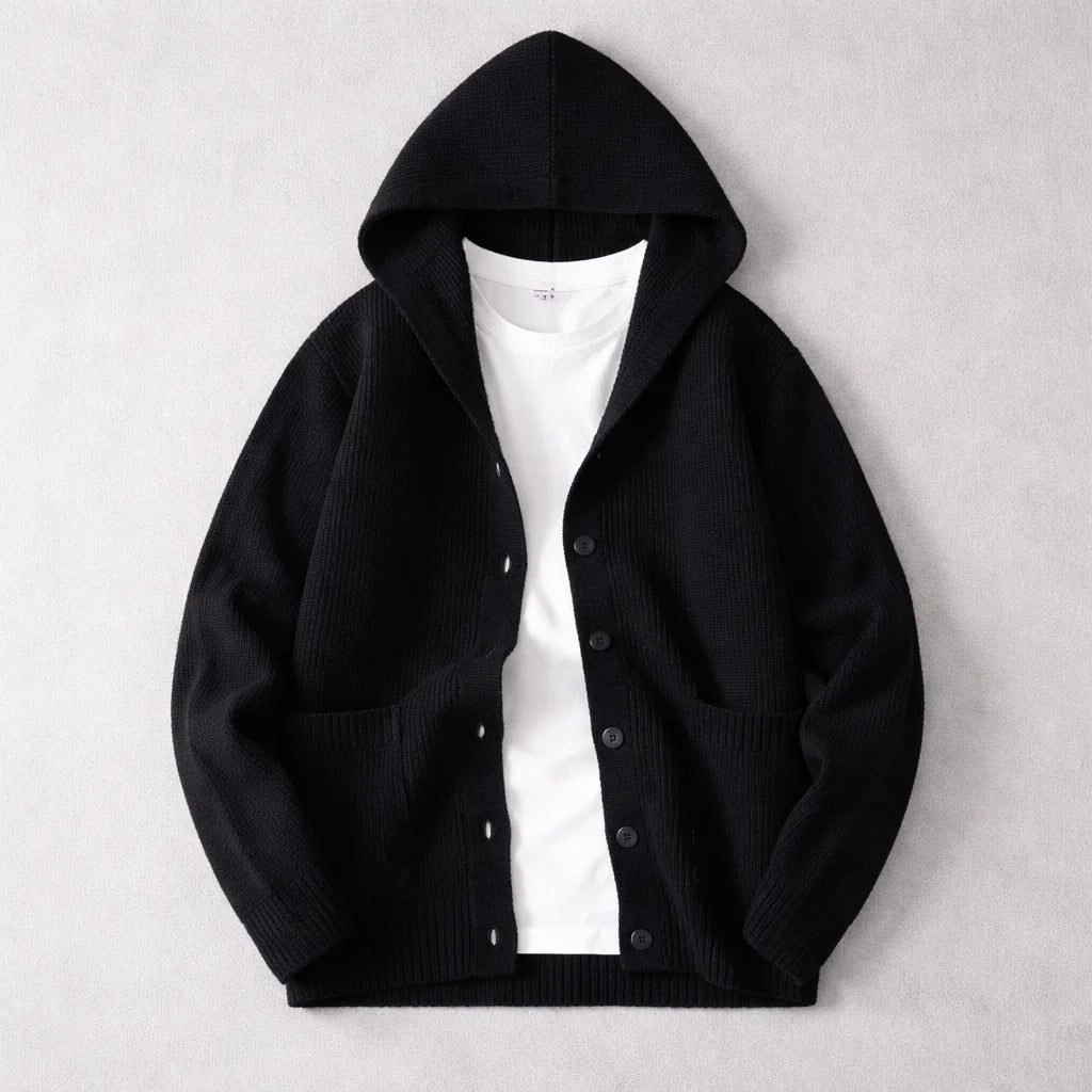 Men's Wool-Blend Hooded Cardigan – Knit Layering Jacket