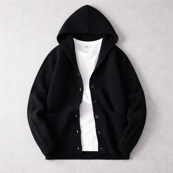 Men's Wool-Blend Hooded Cardigan – Knit Layering Jacket