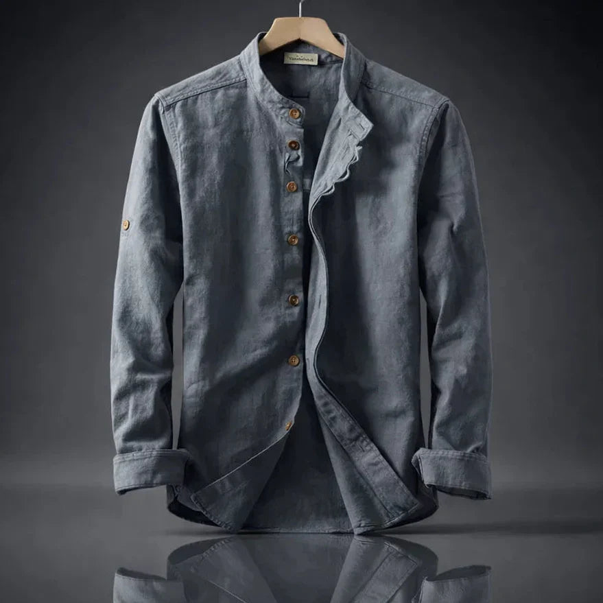 Men's Organic Cotton Shirt – Stand Collar Smart Casual