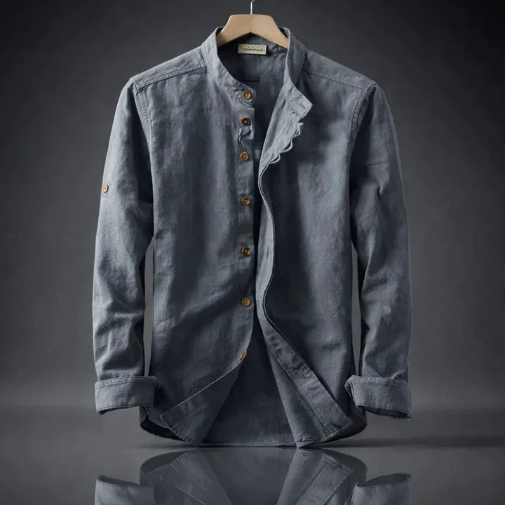 Men's Organic Cotton Shirt – Stand Collar Smart Casual