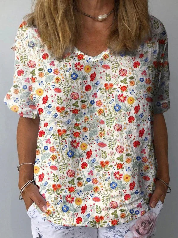 Women's Cotton-Linen Floral Print Blouse – Effortless Everyday