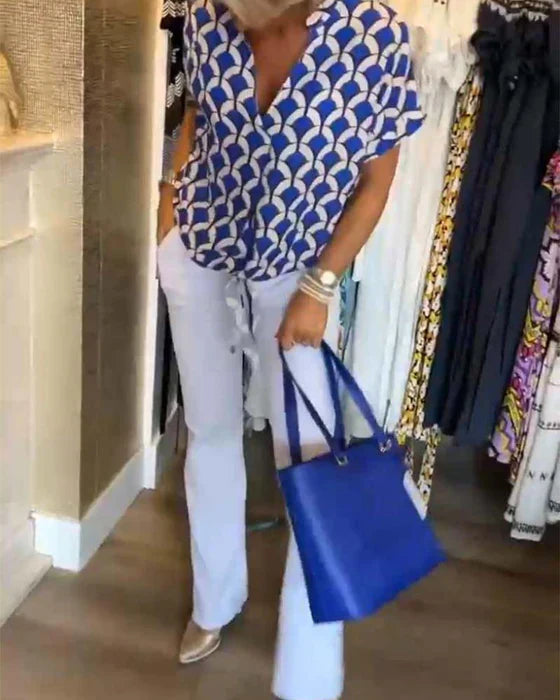 Women's Printed V-Neck Casual Blouse - Everyday Chic