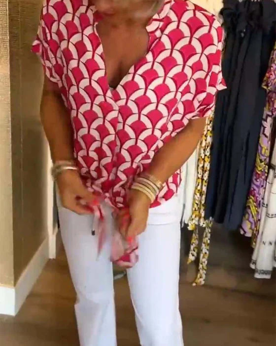 Women's Printed V-Neck Casual Blouse - Everyday Chic