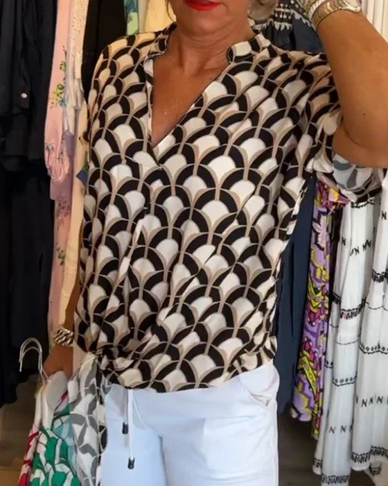 Women's Printed V-Neck Casual Blouse - Everyday Chic