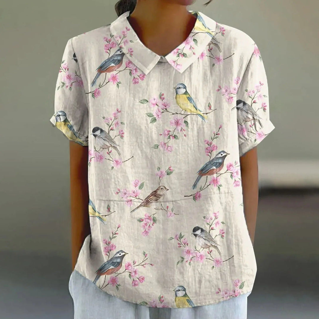 Women's Songbird & Cherry Blossom Print Blouse - Poetical Everyday