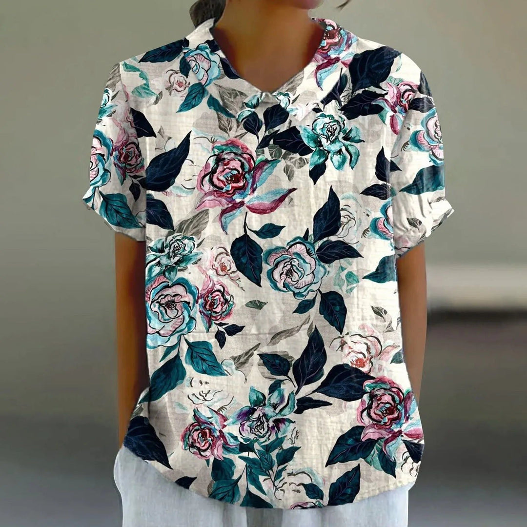 Women's Bold Painted Rose Print Blouse - Perfect for Everyday Style
