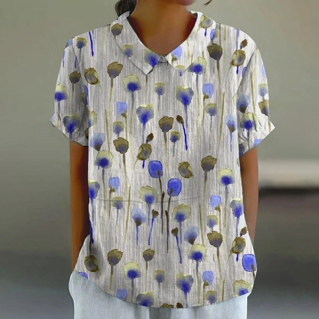 Women's Blue Poppy Print Peter Pan Collar Blouse – Everyday Elegance