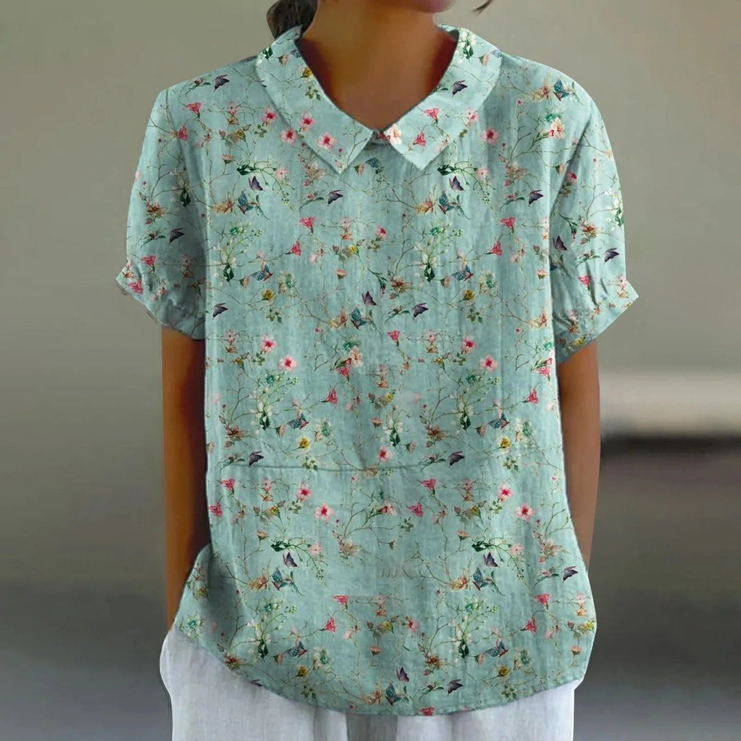 Women's Cotton Linen Wildflower Print Blouse - Breezy Summer Style