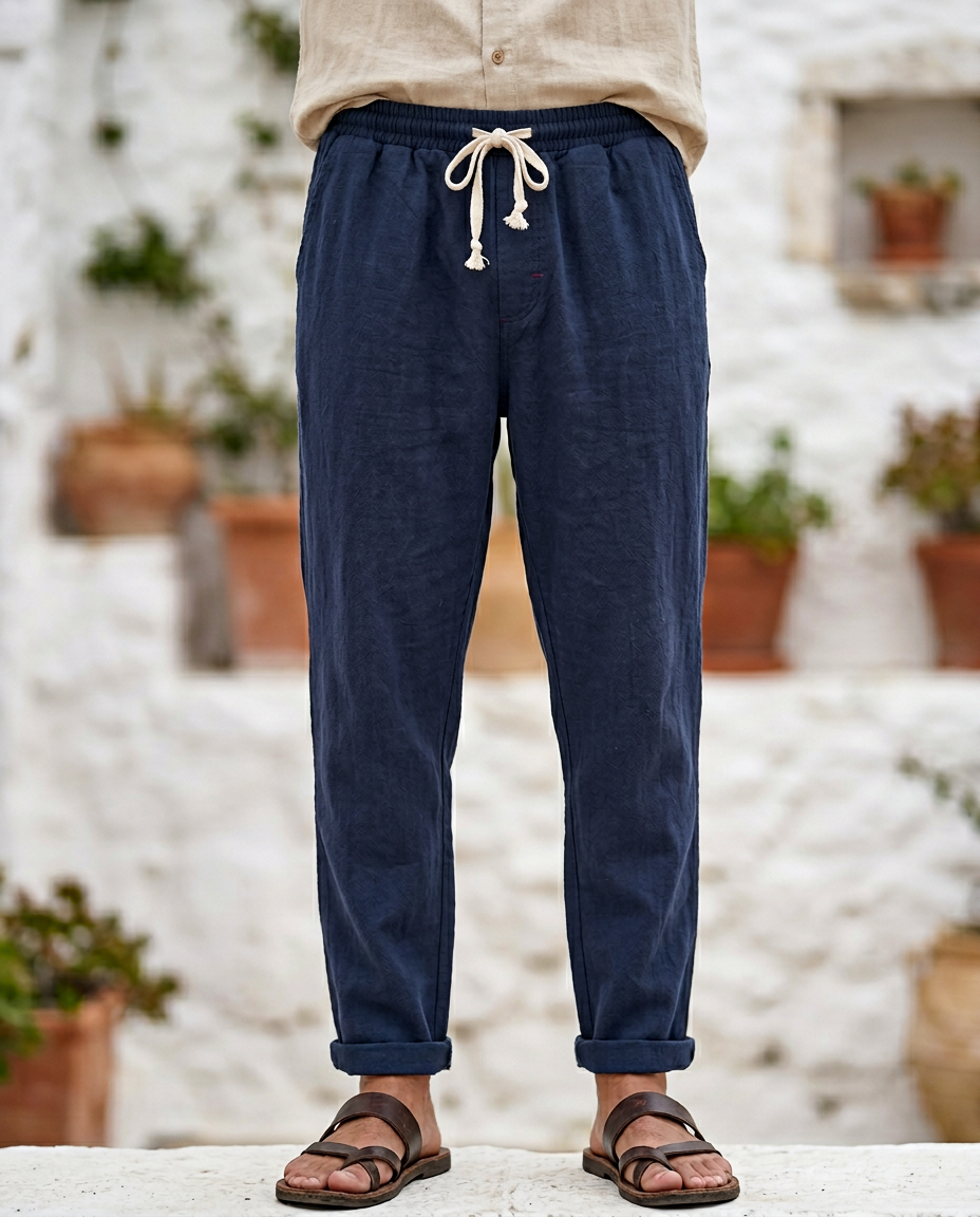 Men's Linen Trousers – Massimo Relaxed Drawstring Summer Fit