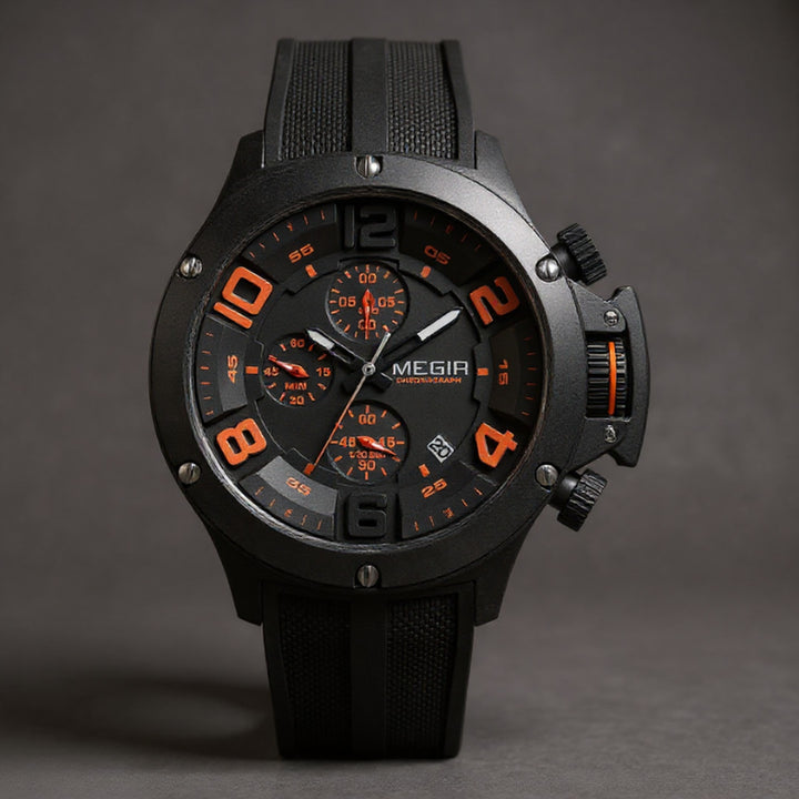 Men's 47mm Chronograph Watch – Bold Sport Wristwatch – Charcoal
