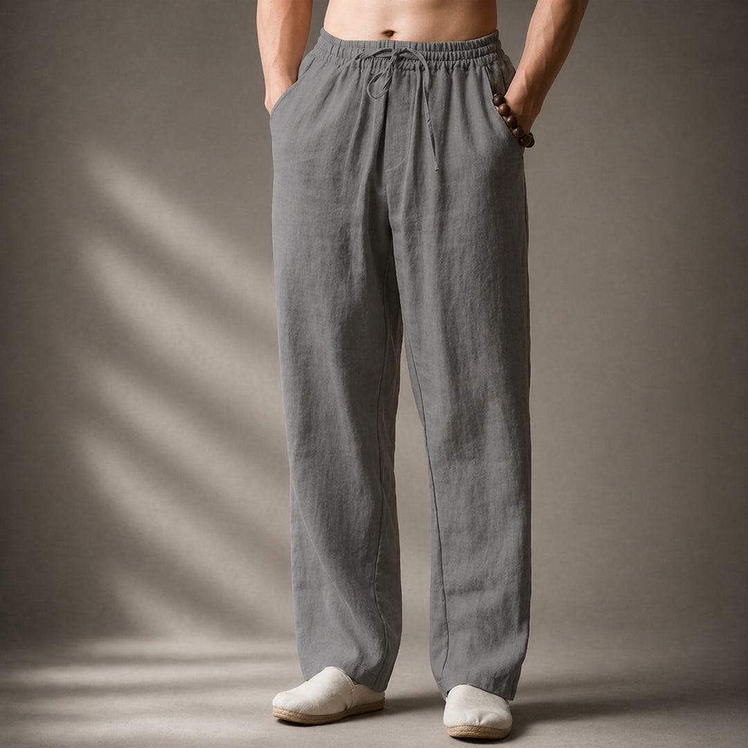 Men's Linen Straight-Leg Trousers – Breathable Summer – Grey