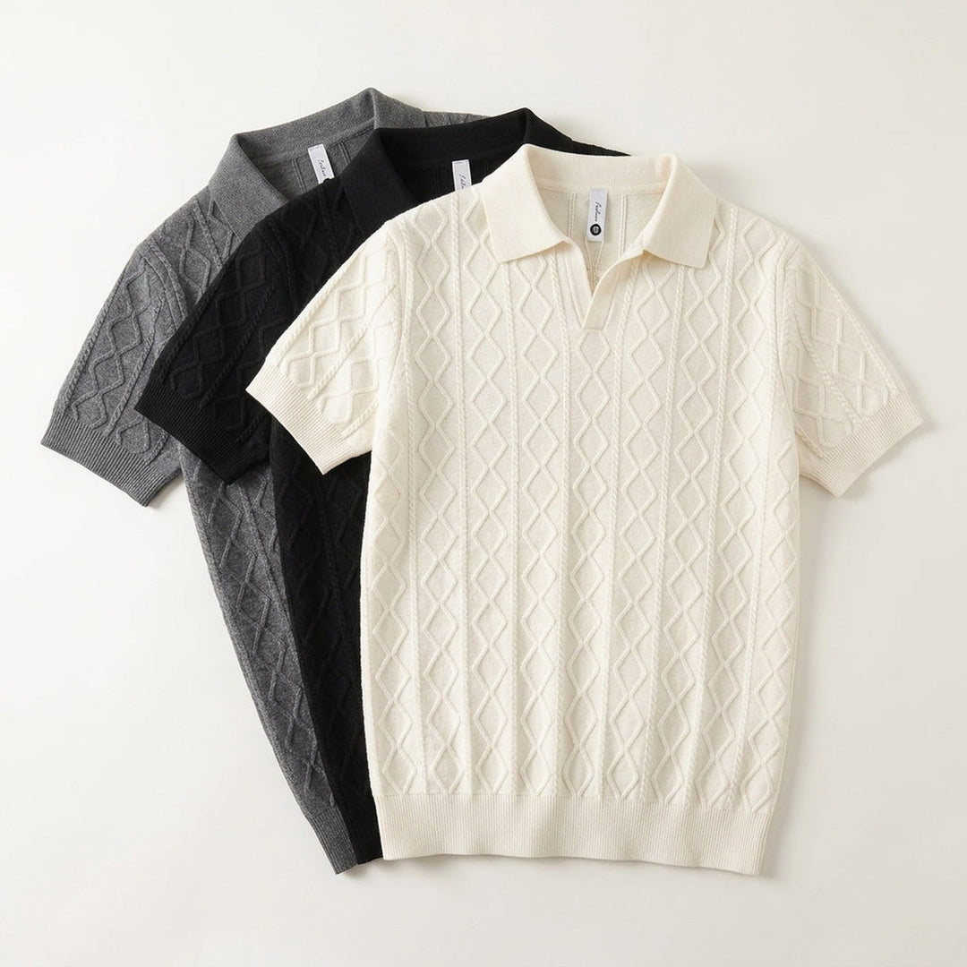 Men's Textured Knit Polo Shirt – Smart-Casual Short Sleeve