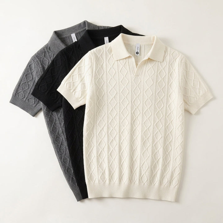 Men's Textured Knit Polo Shirt – Smart-Casual Short Sleeve