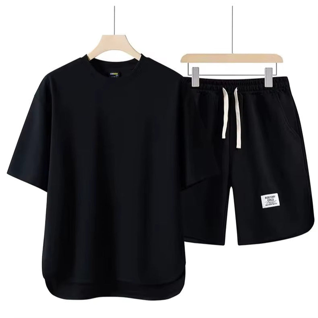 Men's Cotton-Blend Lounge Set – Drop-Shoulder Tee & Shorts Co-ord – Red