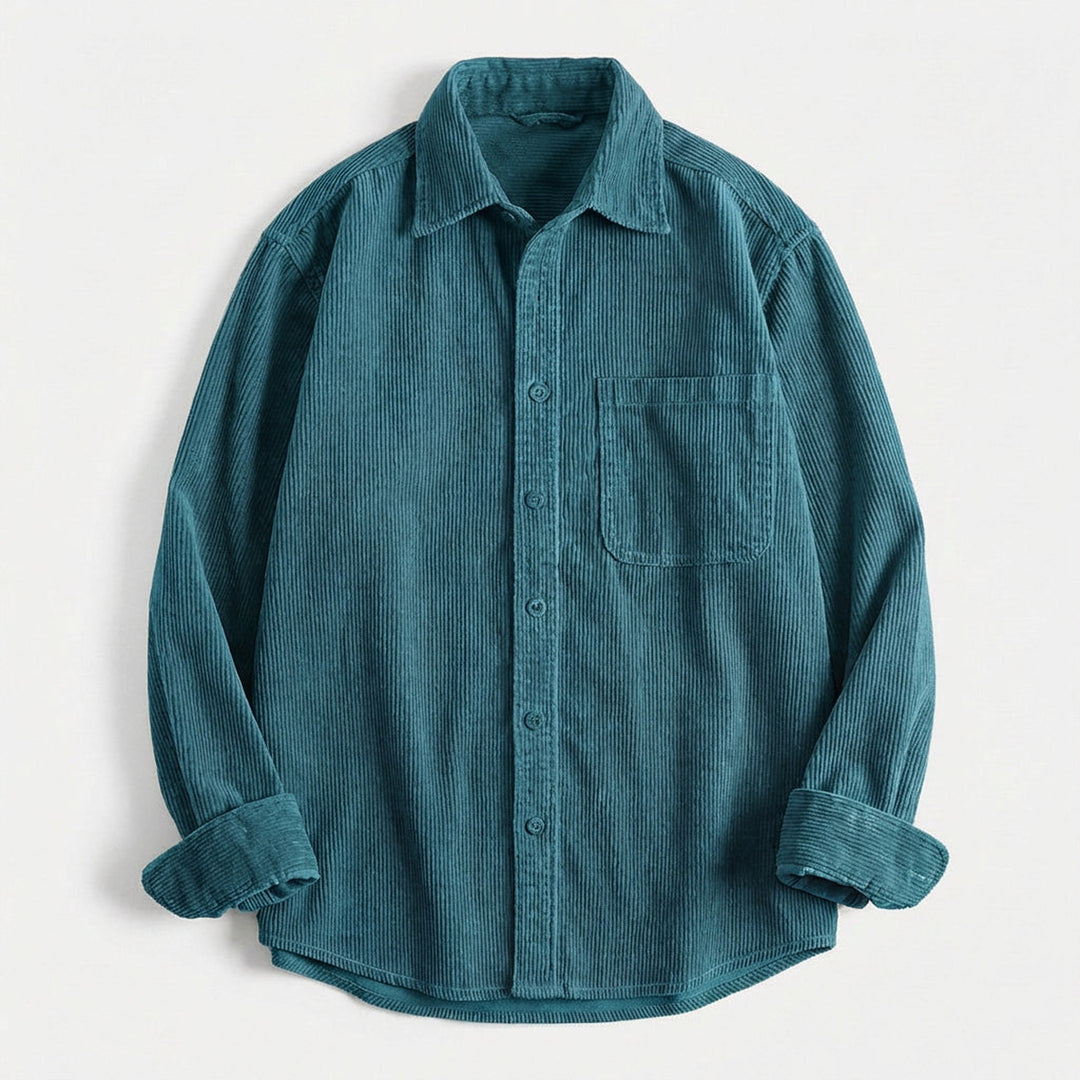 Men's Corduroy Overshirt – Soft Cotton Cord Shacket for Layering – Blue Spruce