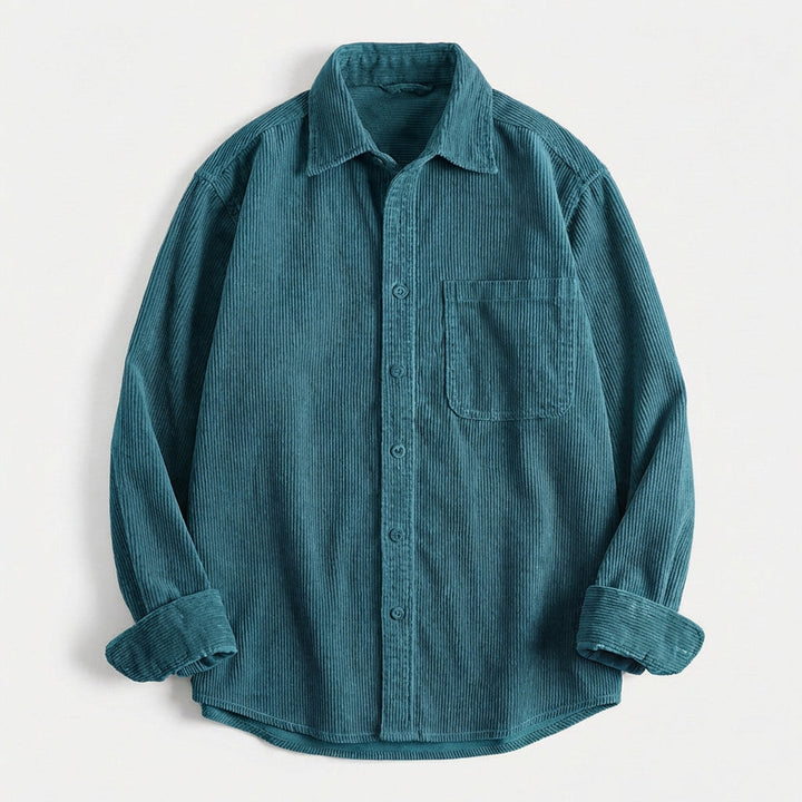 Men's Corduroy Overshirt – Soft Cotton Cord Shacket for Layering – Blue Spruce
