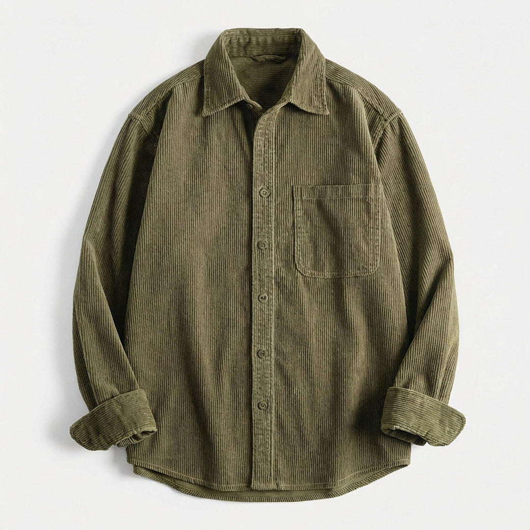 Men's Corduroy Overshirt – Soft Cotton Cord Shacket for Layering – Deep Forest