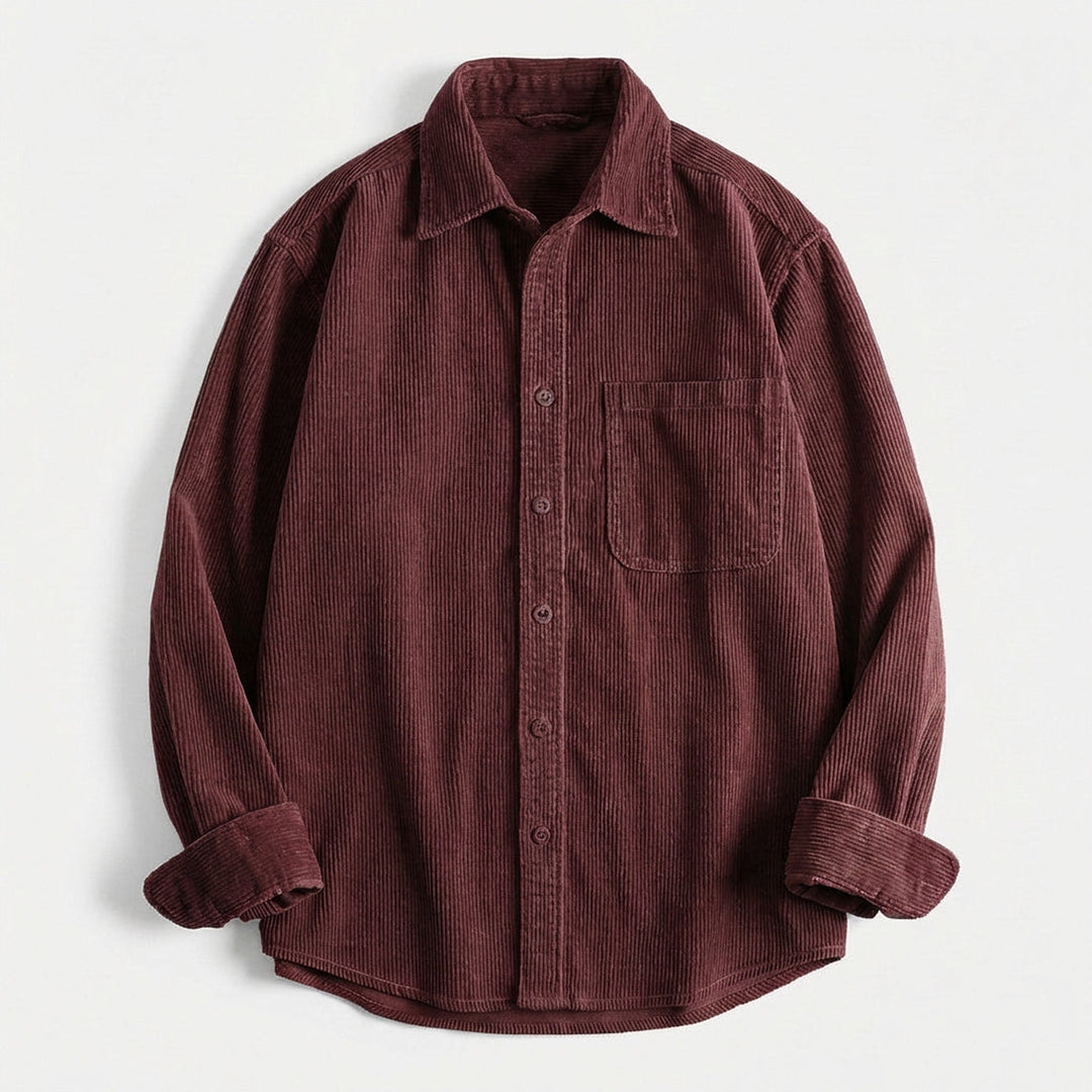 Men's Corduroy Overshirt – Soft Cotton Cord Shacket for Layering – Cabernet