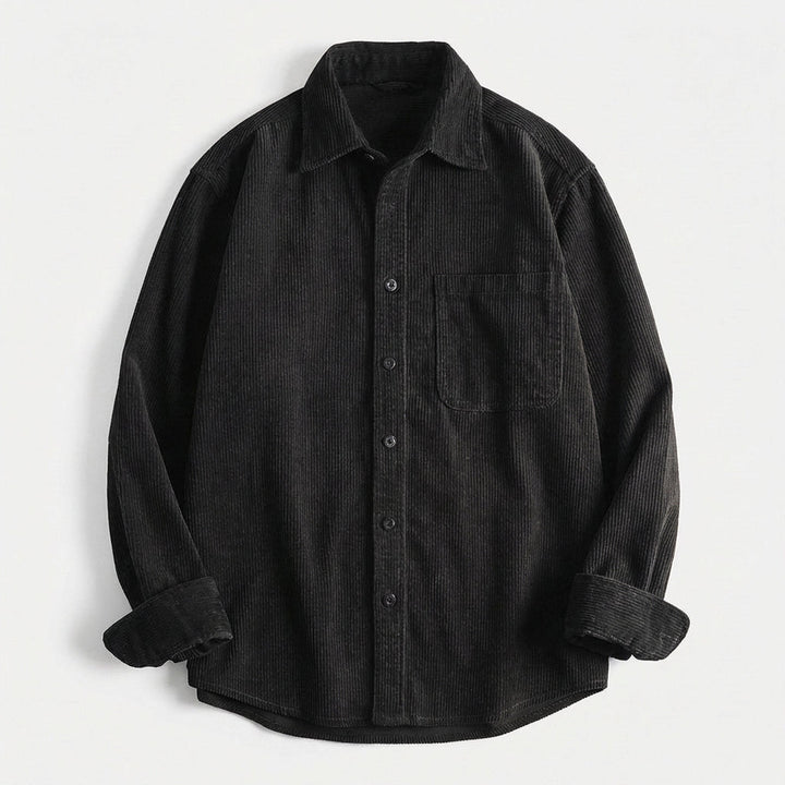 Men's Corduroy Overshirt – Soft Cotton Cord Shacket for Layering – Black