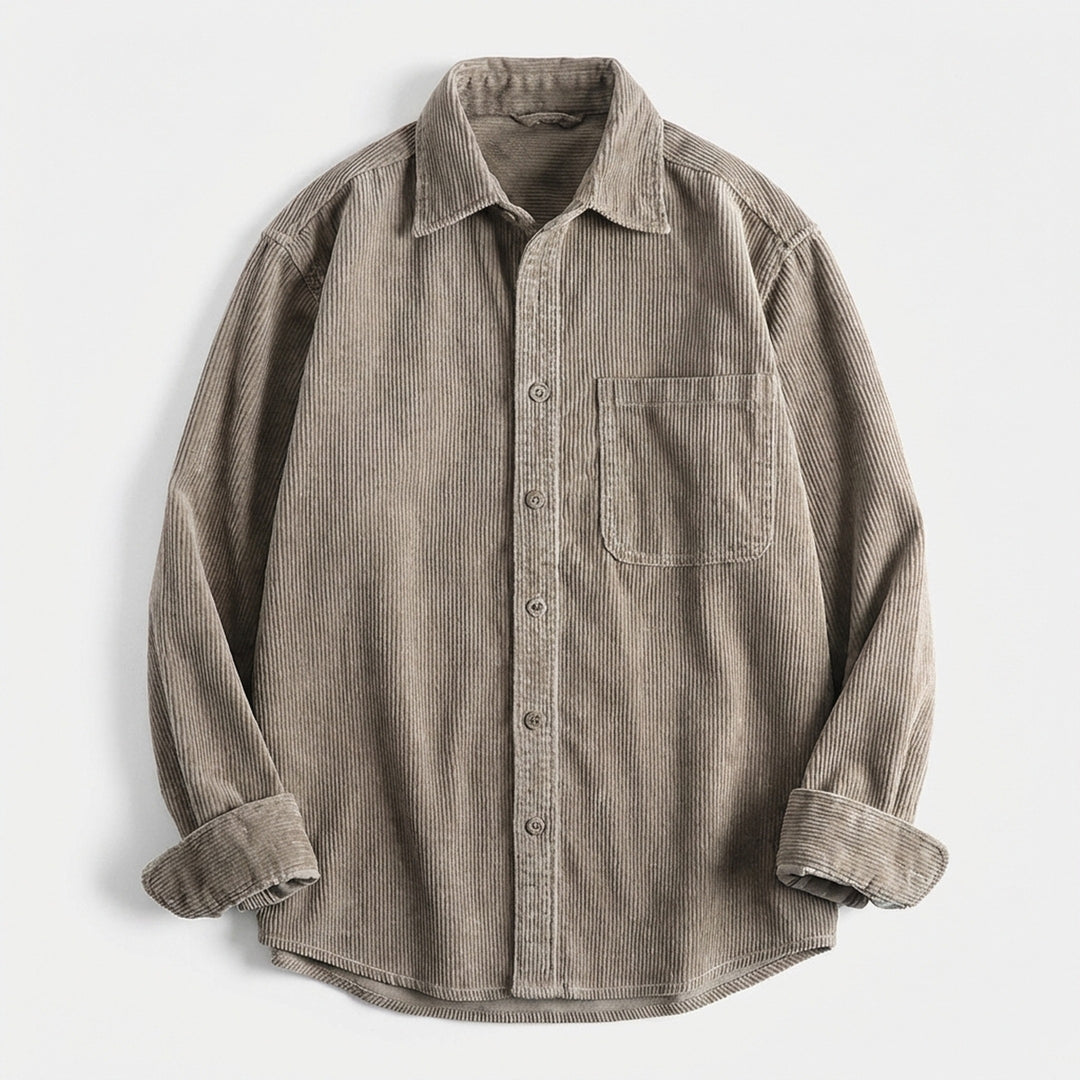 Men's Corduroy Overshirt – Soft Cotton Cord Shacket for Layering – Ashen Grey