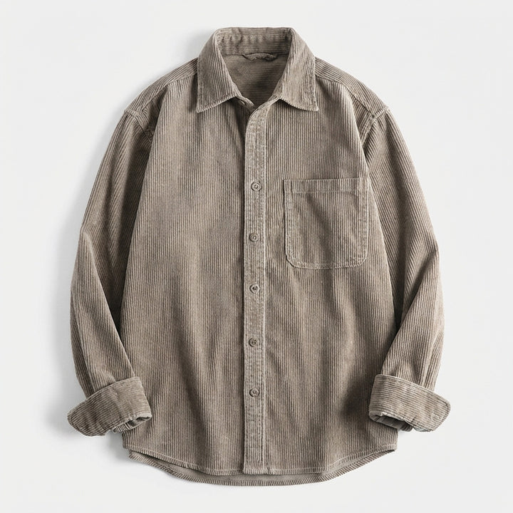 Men's Corduroy Overshirt – Soft Cotton Cord Shacket for Layering – Ashen Grey