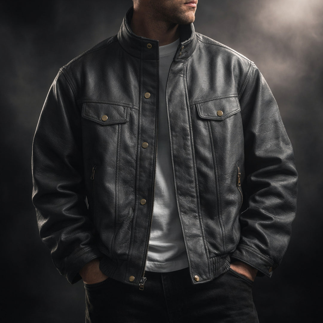Men's Textured Leather Heritage Jacket – Vintage Layering Jacket – view 5