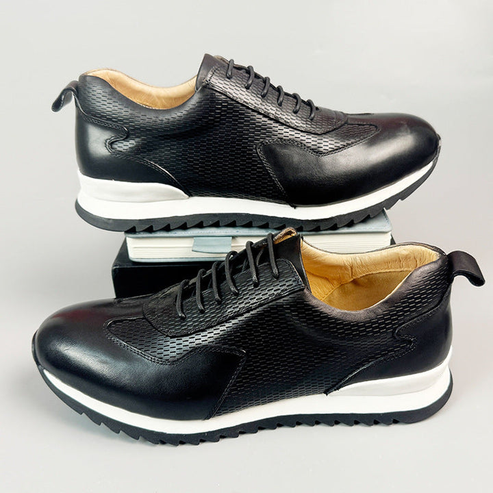 Men's Cowhide Leather Trainers – Woven Court Sneakers – view 5