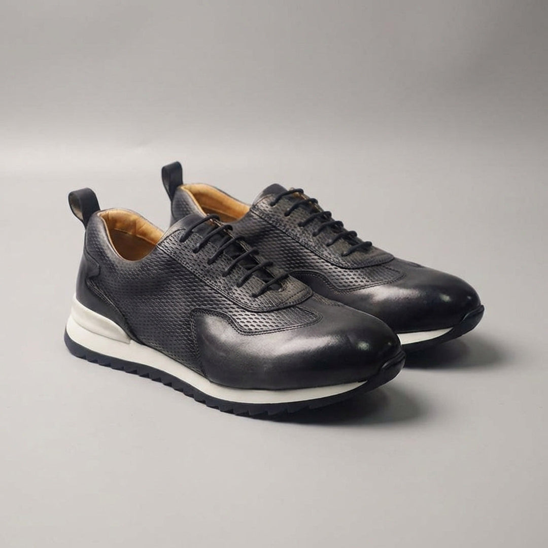 Men's Cowhide Leather Trainers – Woven Court Sneakers – view 3