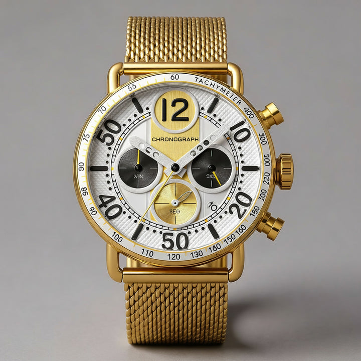 Men's Chronograph Watch 44mm – Gold-Tone Milanese Mesh Bracelet – Classic Sterling
