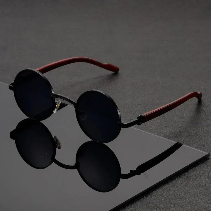 Men's Round Sunglasses - Metal Frame UV400 Wood-Grain – Gold